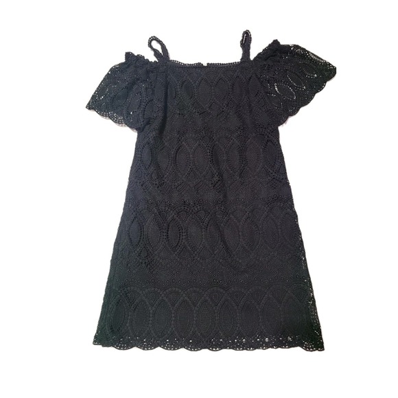White House Black Market Off Shoulder‎ Crochet Lace Mini Dress Women's 2 Black - Picture 2 of 8